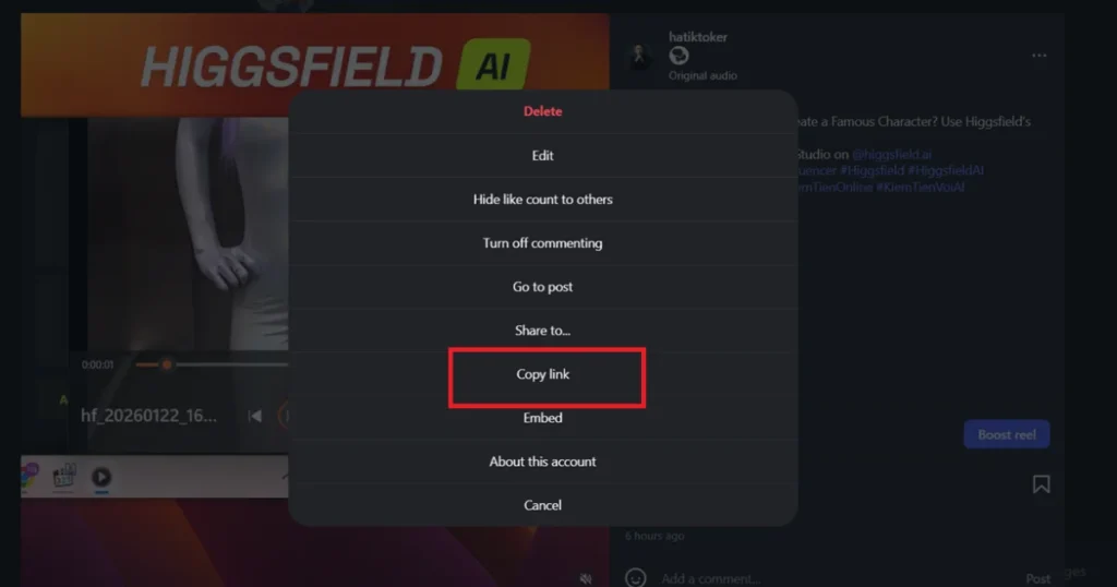 Hướng dẫn lấy link ở Instagram