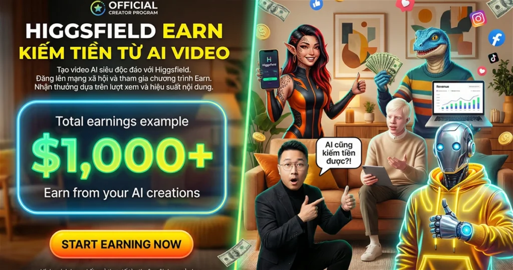 Hướng Dẫn Kiếm Tiền Với Higgsfield Earn Qua Instagram